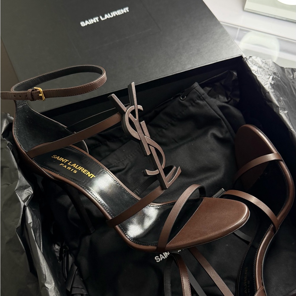 Yves Saint Laurent Dark Brown Strappy Heels - Picture 9 of 13